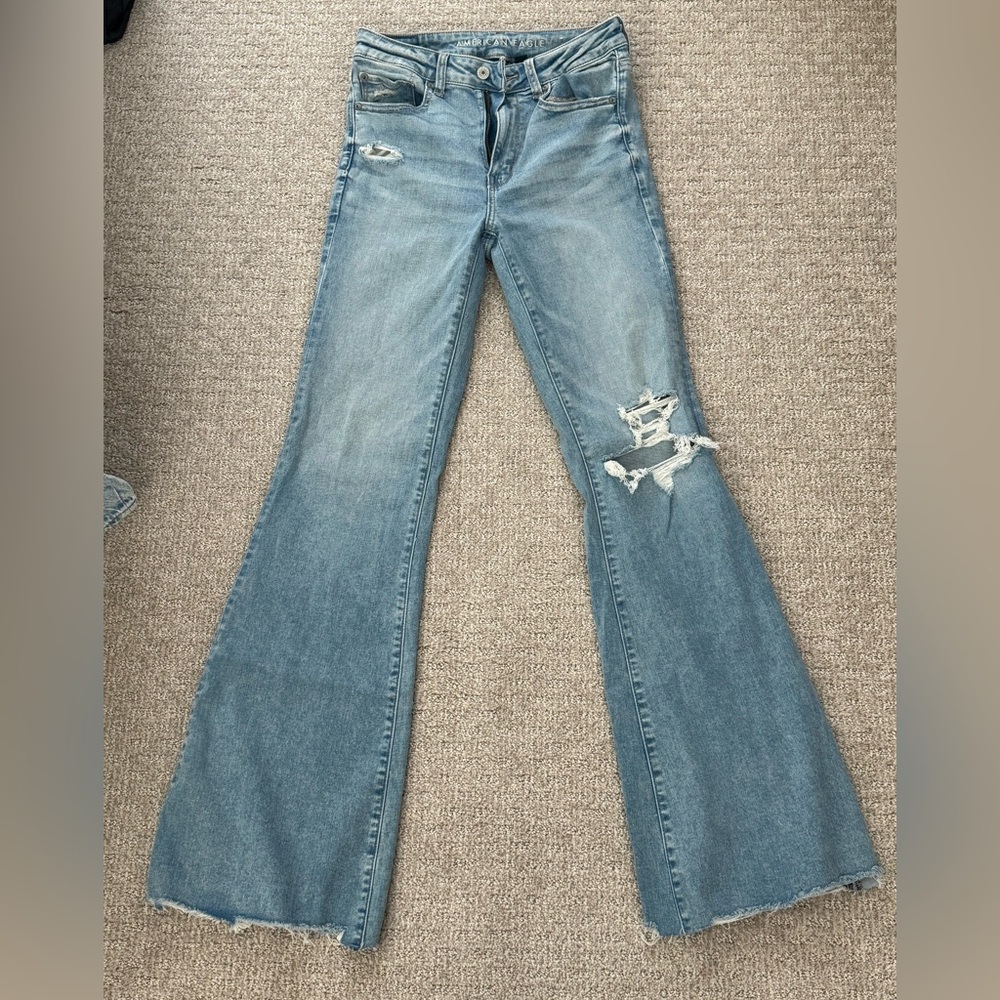 American Eagle Outfitters Blue Flare Wide Leg Jeans